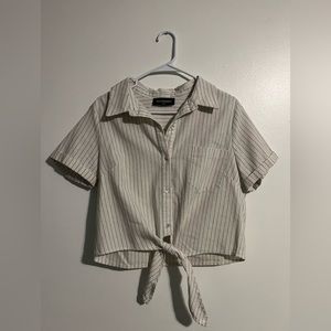Womens pinstripe button up cropped shirt